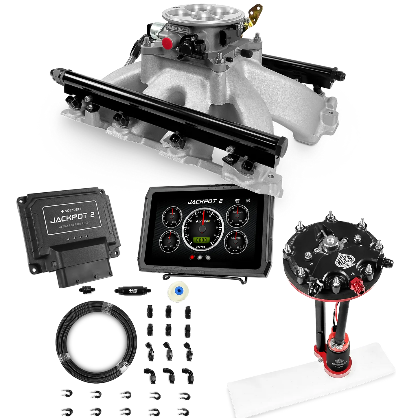 Jackpot 2 LS EFI System - Master Kit with Tank Conversion Pump Module with Internal Regulator + 20' PTFE Hose Kit