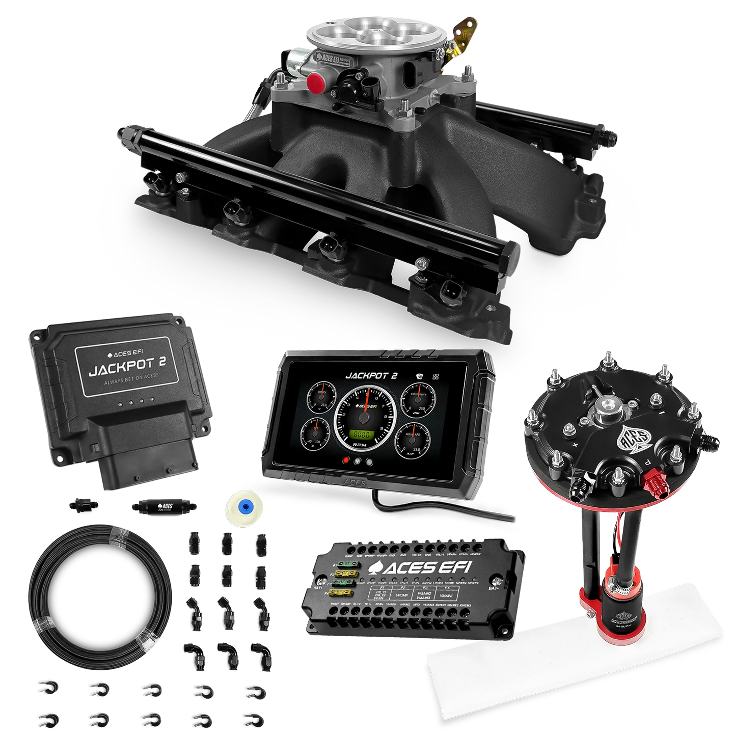 Jackpot 2 LS EFI System - Master Kit with Tank Conversion Pump Module with Internal Regulator + 20' PTFE Hose Kit