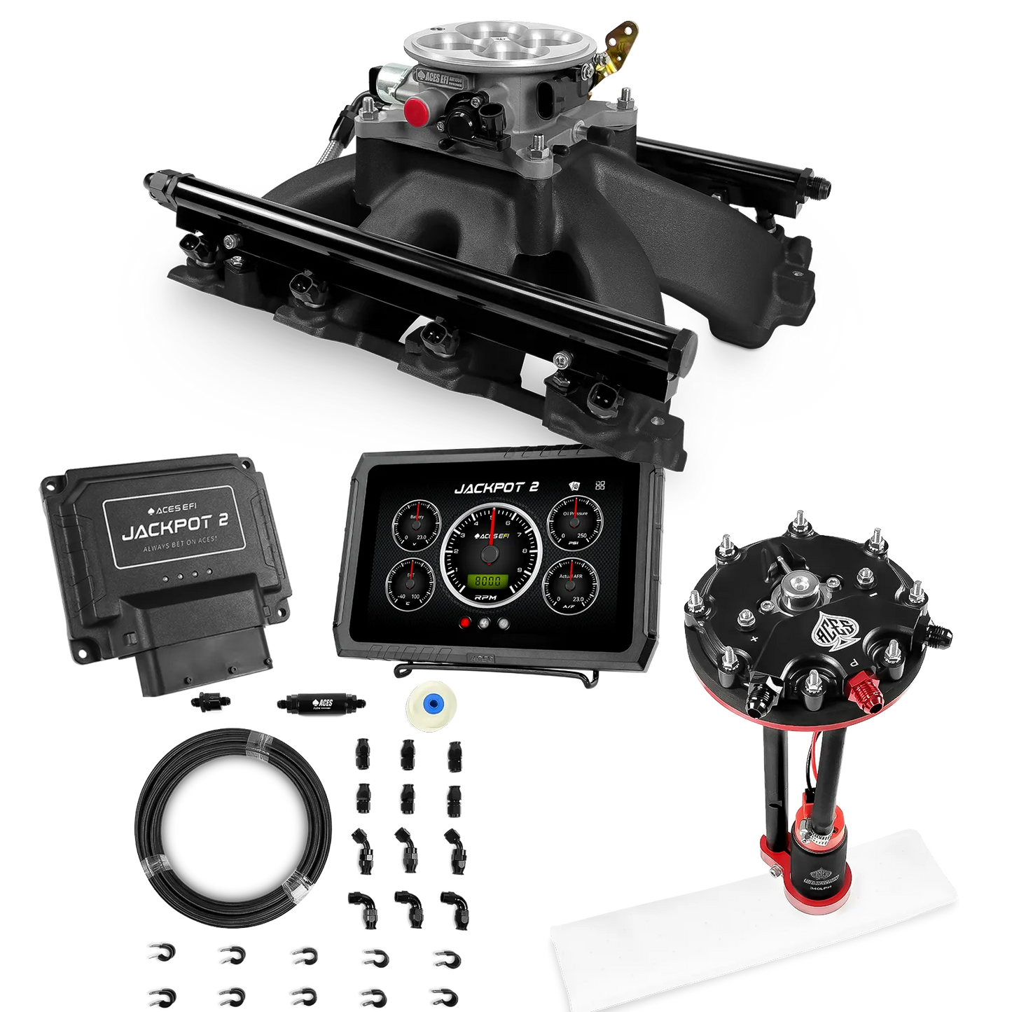Jackpot 2 LS EFI System - Master Kit with Tank Conversion Pump Module with Internal Regulator + 20' PTFE Hose Kit