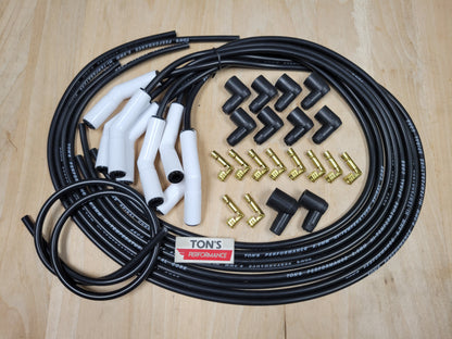 Ton's 8mm Spark Plug Wires White CERAMIC BOOT UNIVERSAL Ford/Chevy Small/Big Block