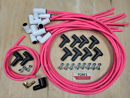 Ton's 8mm Spark Plug Wires White CERAMIC BOOT UNIVERSAL Ford/Chevy Small/Big Block