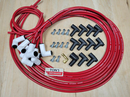 Ton's 8mm Spark Plug Wires White CERAMIC BOOT UNIVERSAL Ford/Chevy Small/Big Block