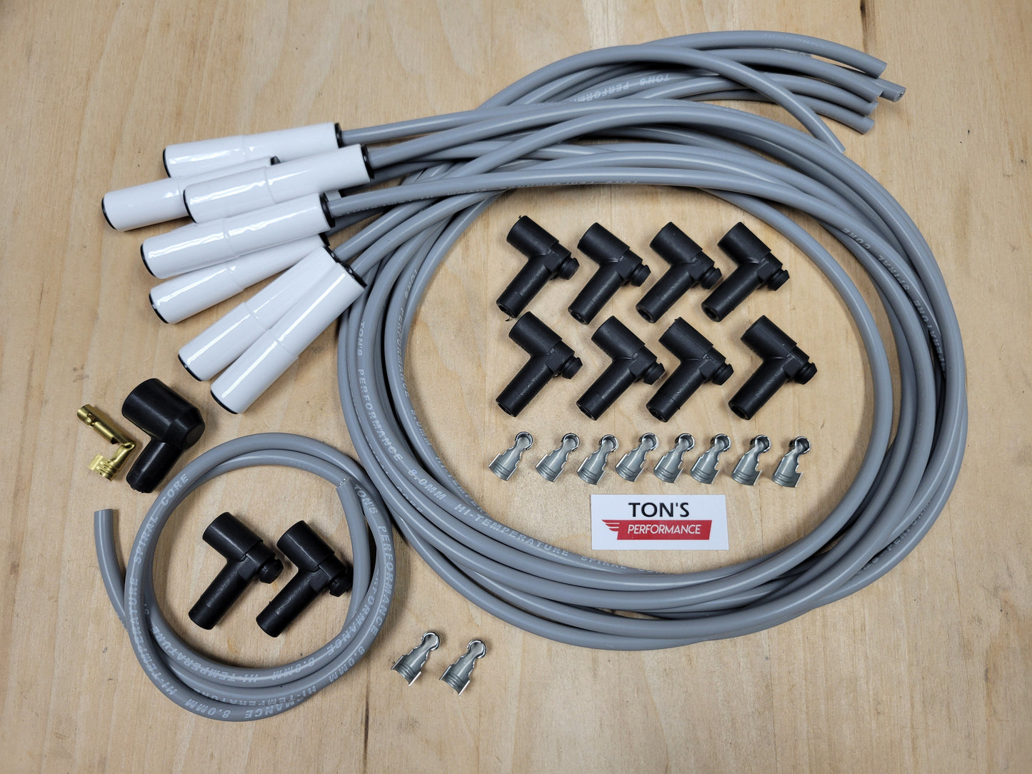 Ton's 8mm Spark Plug Wires White CERAMIC BOOT UNIVERSAL Ford/Chevy Small/Big Block