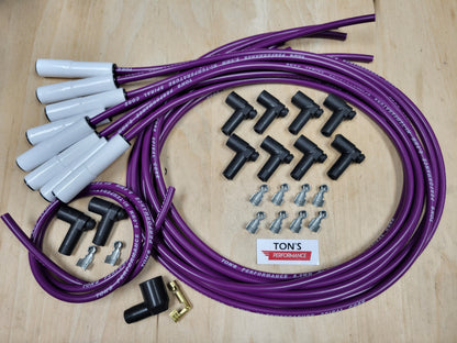 Ton's 8mm Spark Plug Wires White CERAMIC BOOT UNIVERSAL Ford/Chevy Small/Big Block