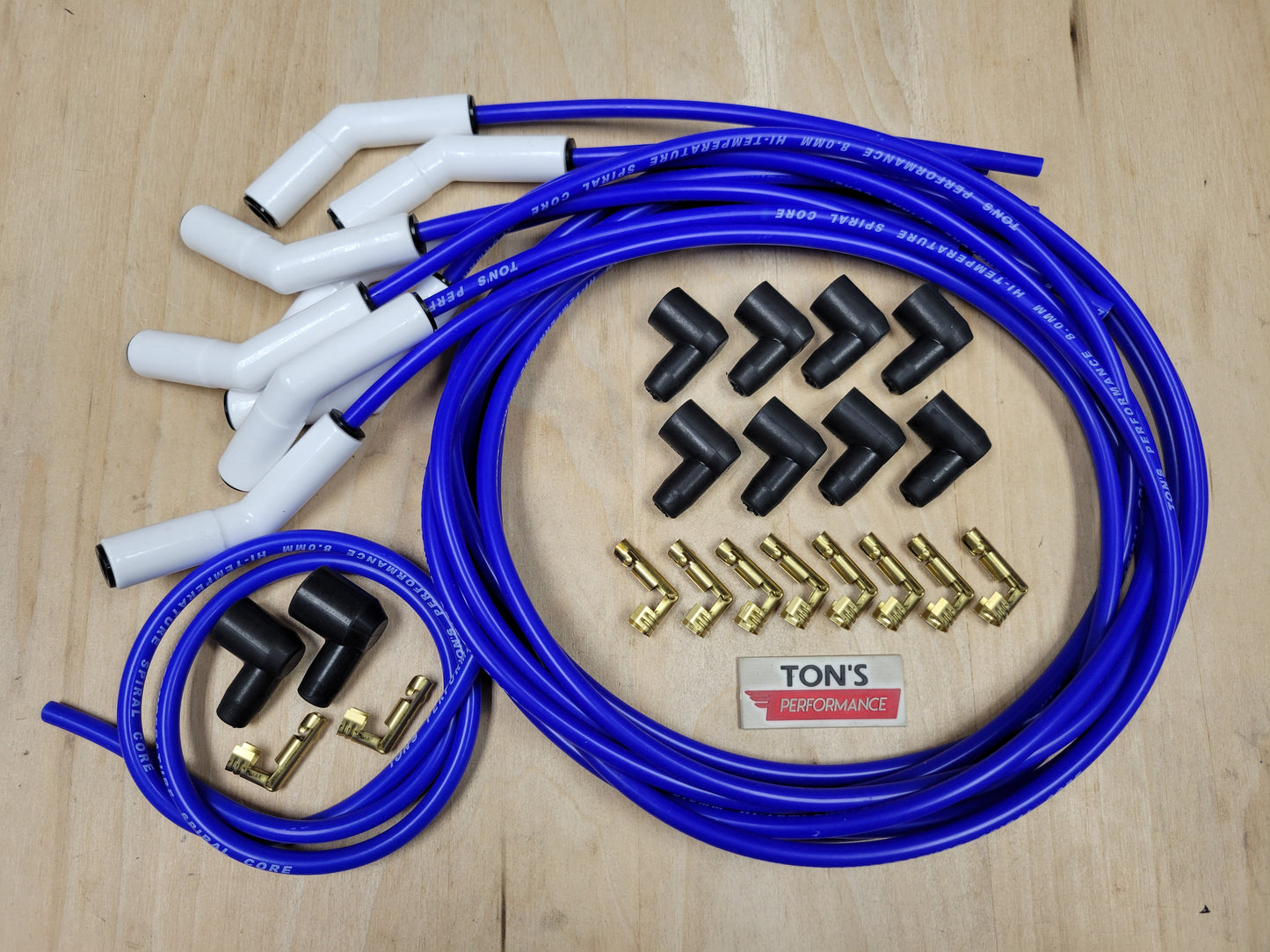 Ton's 8mm Spark Plug Wires White CERAMIC BOOT UNIVERSAL Ford/Chevy Small/Big Block