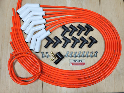 Ton's 8mm Spark Plug Wires White CERAMIC BOOT UNIVERSAL Ford/Chevy Small/Big Block