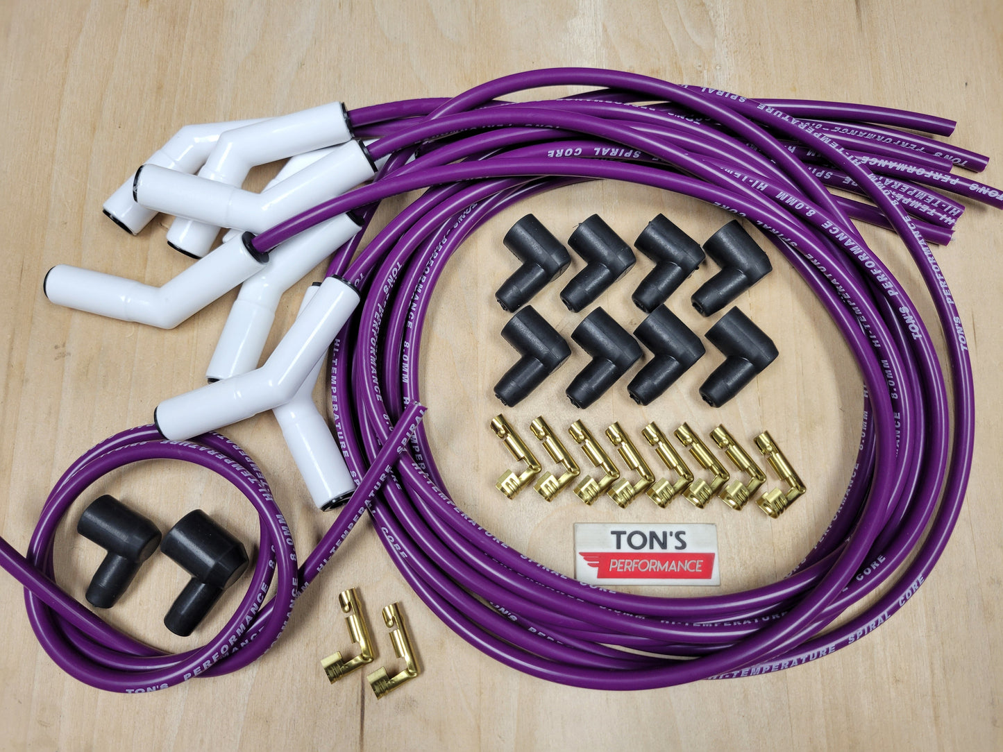 Ton's 8mm Spark Plug Wires White CERAMIC BOOT UNIVERSAL Ford/Chevy Small/Big Block