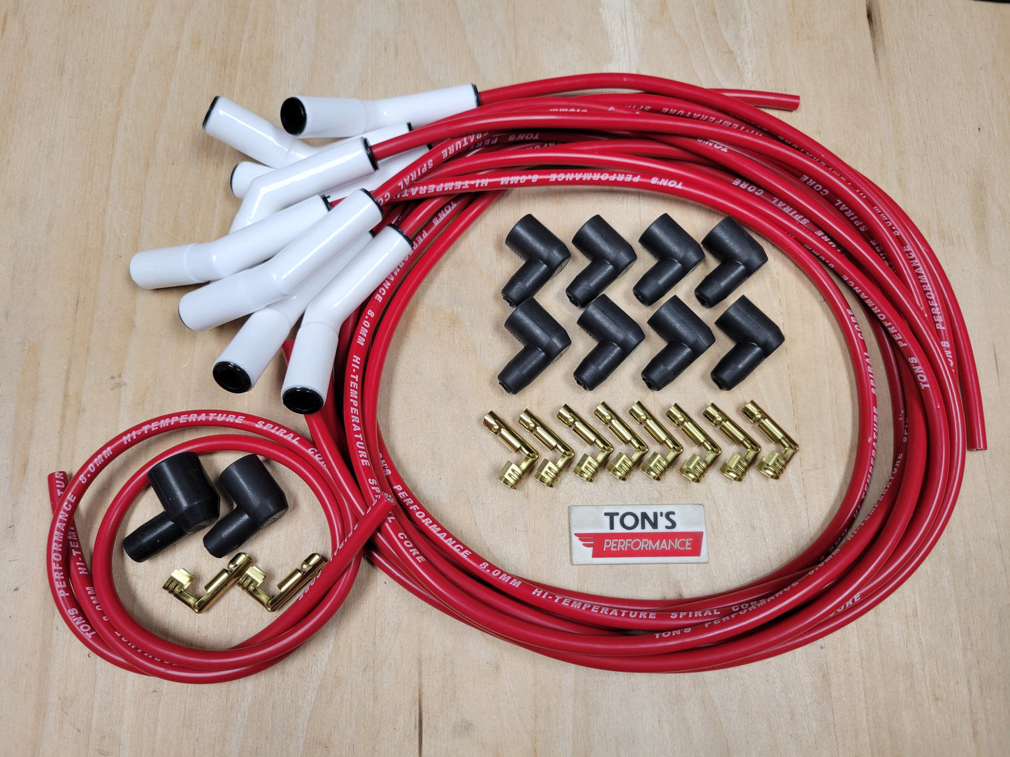 Ton's 8mm Spark Plug Wires White CERAMIC BOOT UNIVERSAL Ford/Chevy Small/Big Block