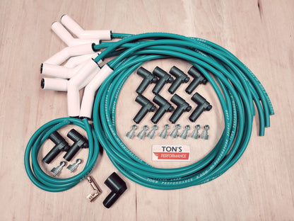 Ton's 8mm Spark Plug Wires White CERAMIC BOOT UNIVERSAL Ford/Chevy Small/Big Block