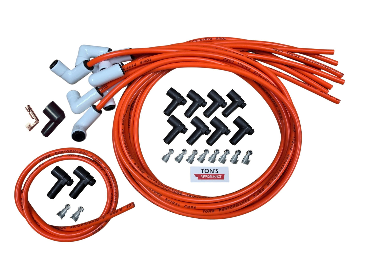 Ton's 8mm Spark Plug Wires White CERAMIC BOOT UNIVERSAL Ford/Chevy Small/Big Block