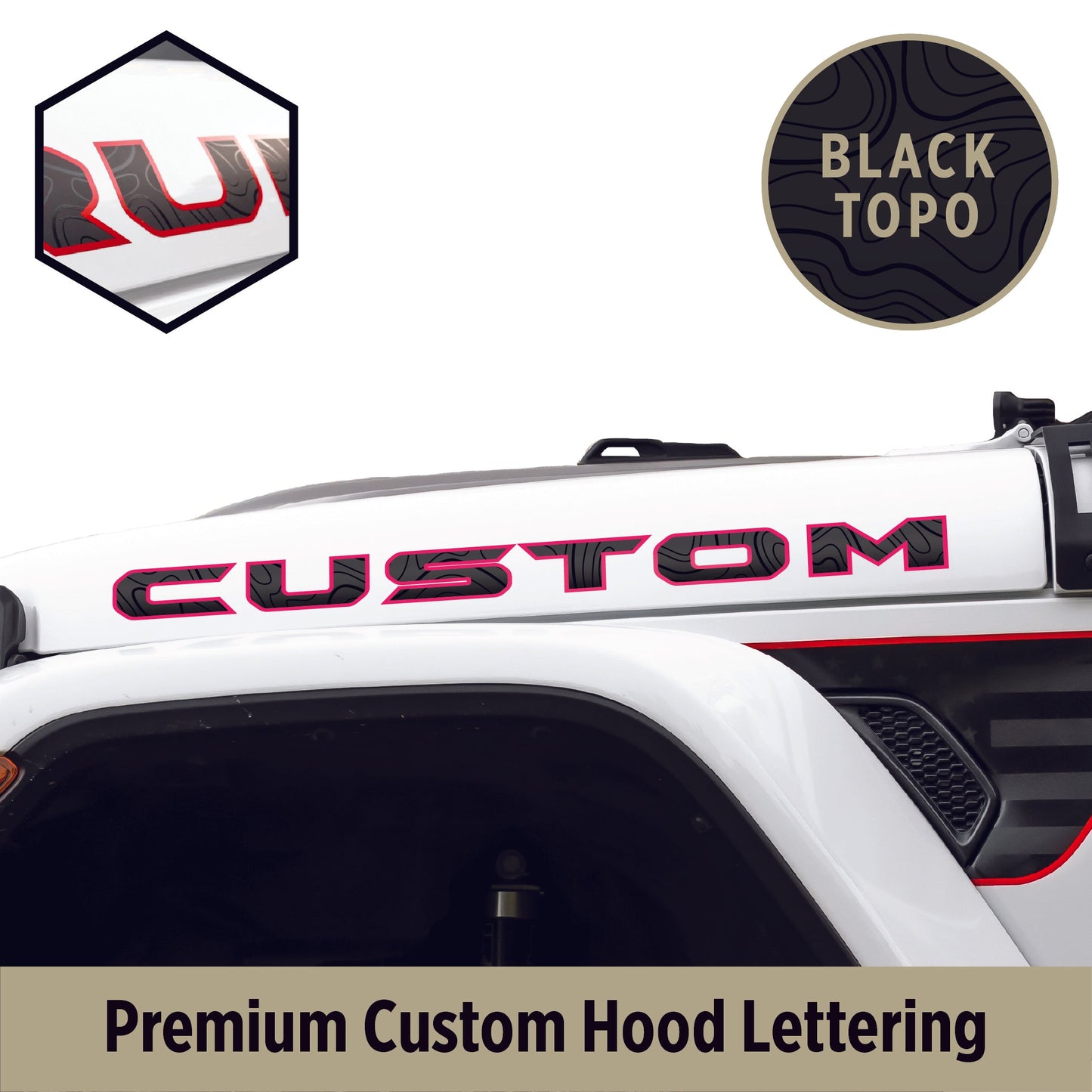 Premium Black Topo Hood Lettering | Set of 2