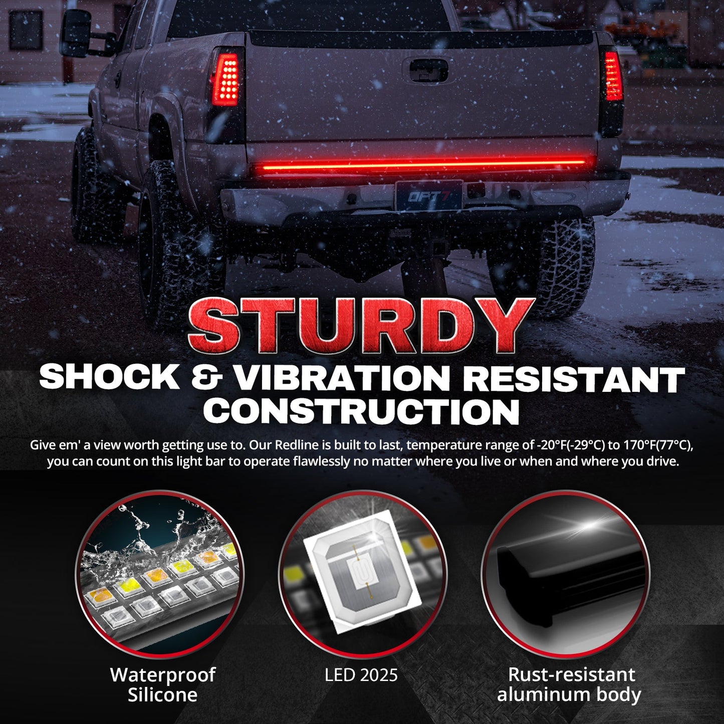 Redline Double Row LED Tailgate Light Bar with Reverse Light, Brake Light, Turn Signals and Hazard Light