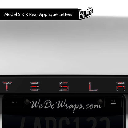 Tartan Plaid Tesla Emblem Decals (Front + Back) | Model X