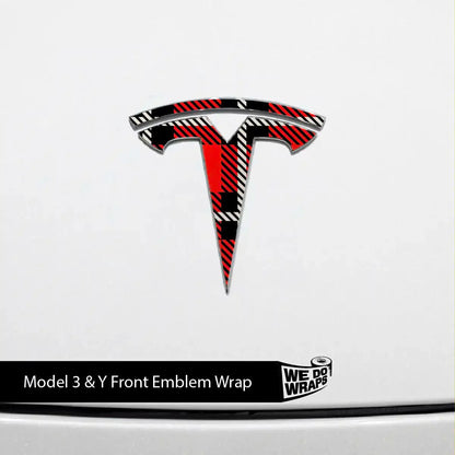 Tartan Plaid Tesla Emblem Decals (Front + Back) | Model Y