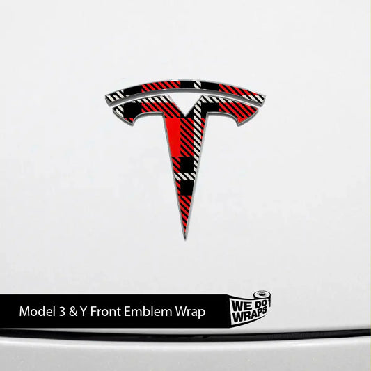 Tartan Plaid Tesla Emblem Decals (Front + Back) | Model Y
