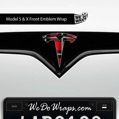 Tartan Plaid Tesla Emblem Decals (Front + Back) | Model X