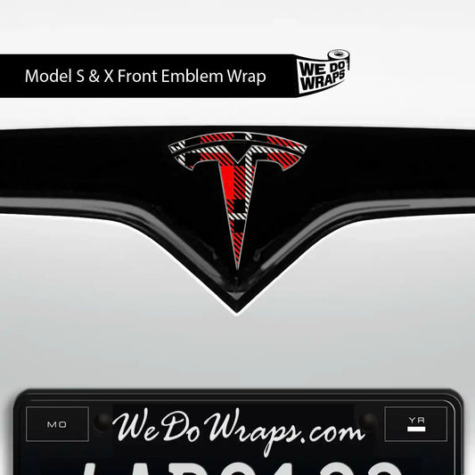 Tartan Plaid Tesla Emblem Decals (Front + Back) | Model X