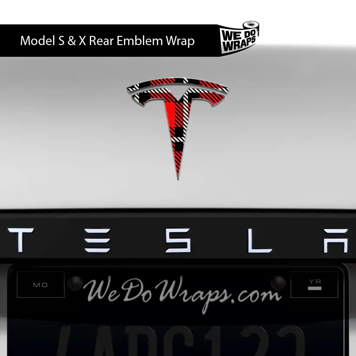 Tartan Plaid Tesla Emblem Decals (Front + Back) | Model X
