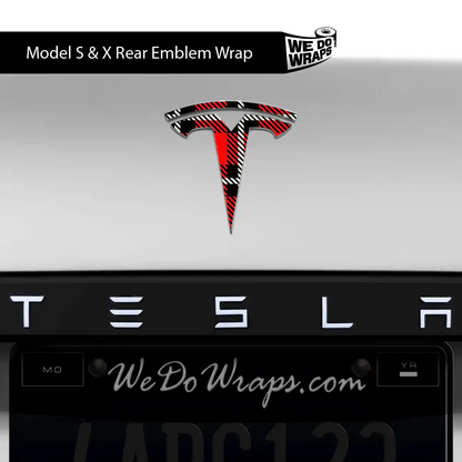 Tartan Plaid Tesla Emblem Decals (Front + Back) | Model X