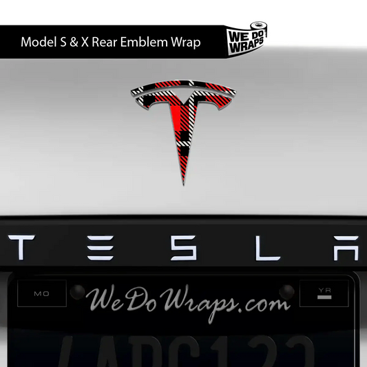 Tartan Plaid Tesla Emblem Decals (Front + Back) | Model X