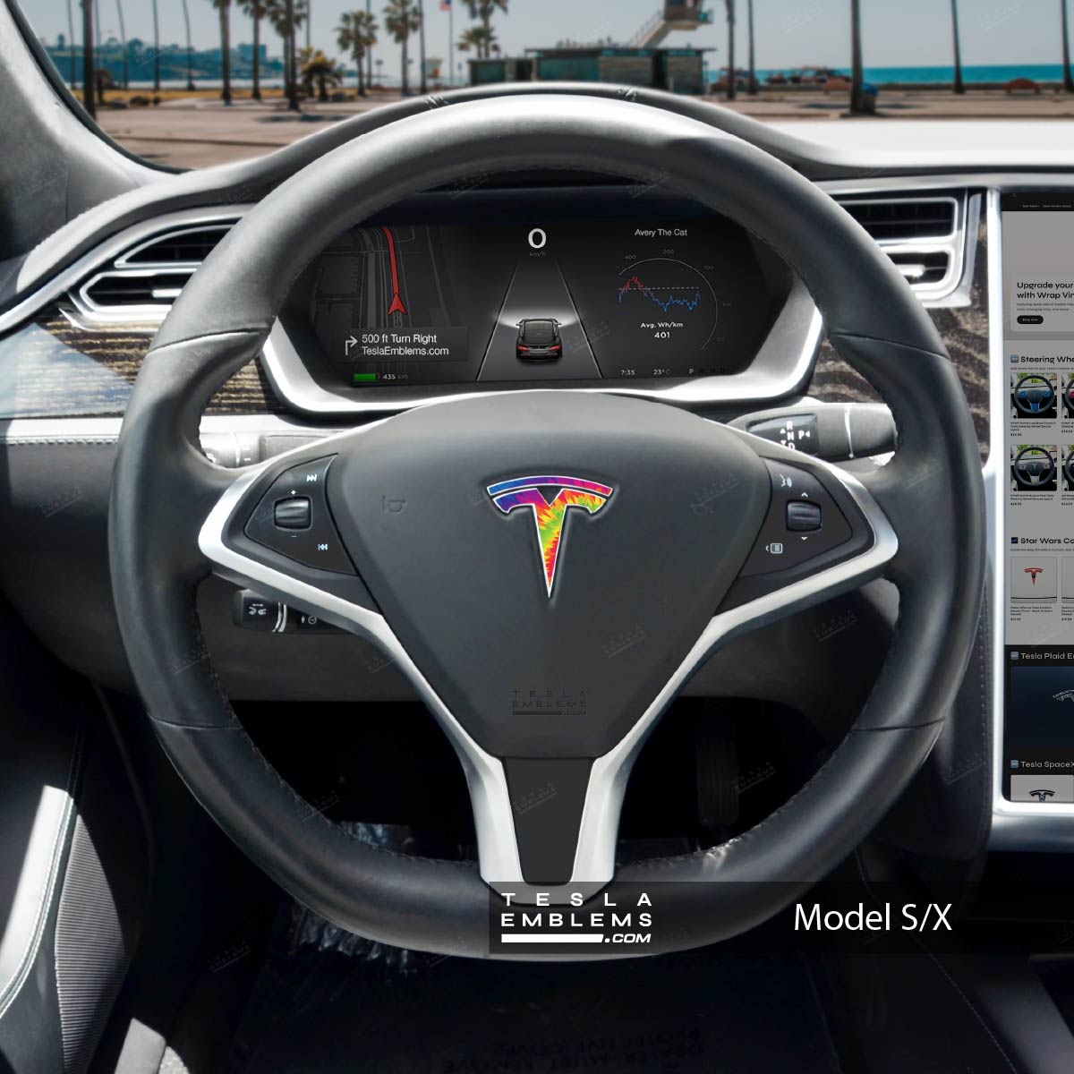 Tie Dye Tesla Steering Wheel Emblem Decal