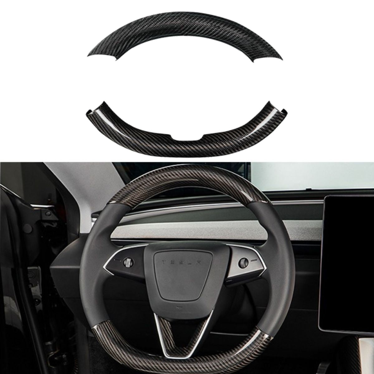Upper / Lower Cover Steering Wheel Accessories for Tesla Model 3 / Y  -  Carbon Fiber Interior Mods