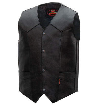 Hot Leathers VSM1014 Men's Motorcycle Black Heavyweight Leather Biker Vest with Inside Pocket