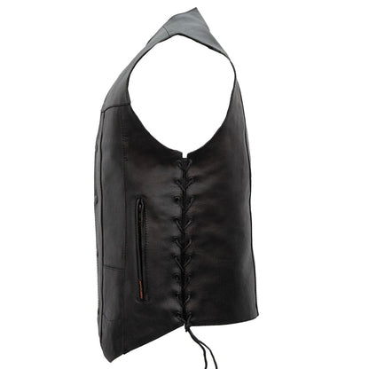Hot Leathers VSM1017 Men's Motorcycle Black '10 Pocket' Leather Biker Vest with Side Laces