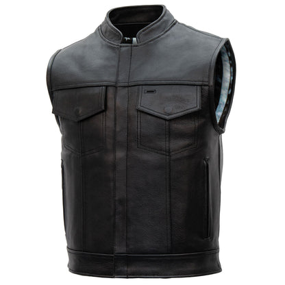 Hot Leathers VSM1054 Men’s Black 'Skull Flag' Motorcycle Club style Conceal and Carry Leather Biker Vest