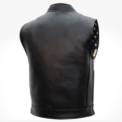 Hot Leathers VSM1056 Men's Black 'Vintage USA Flag' Motorcycle Club Style Conceal and Carry Leather Biker Vest