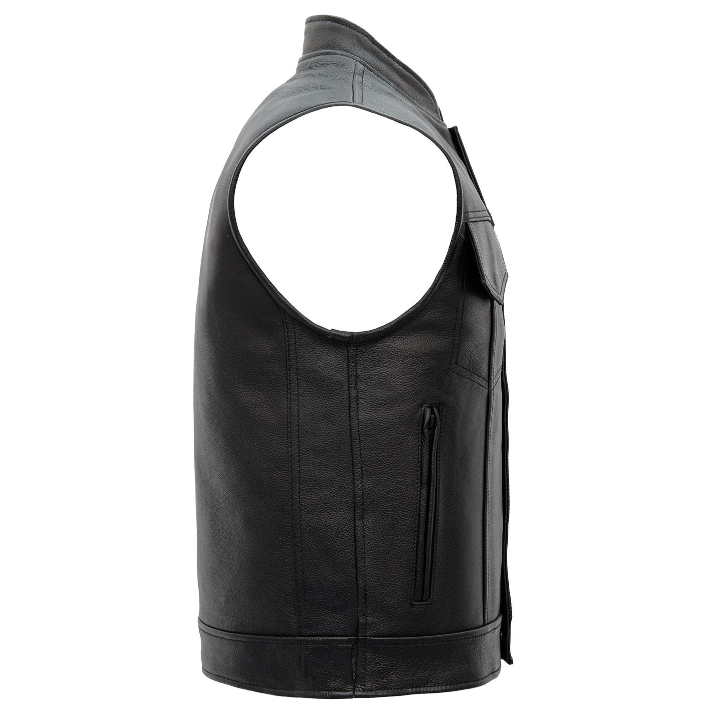Hot Leathers VSM1058 Men's Black 'Camo Flag' Motorcycle Club Style Conceal and Carry Leather Biker Vest