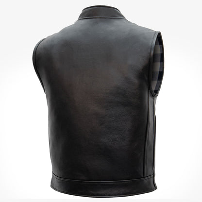 Hot Leathers VSM1059 Men's Black 'Flannel Grey' Motorcycle Club style Conceal and Carry Leather Biker Vest