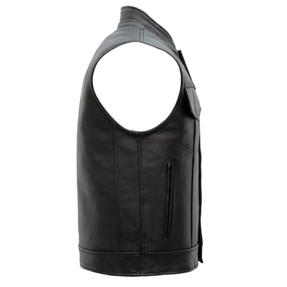 Hot Leathers VSM1060 Men's Black 'Flannel Red' Motorcycle Club Style Conceal and Carry Leather Biker Vest