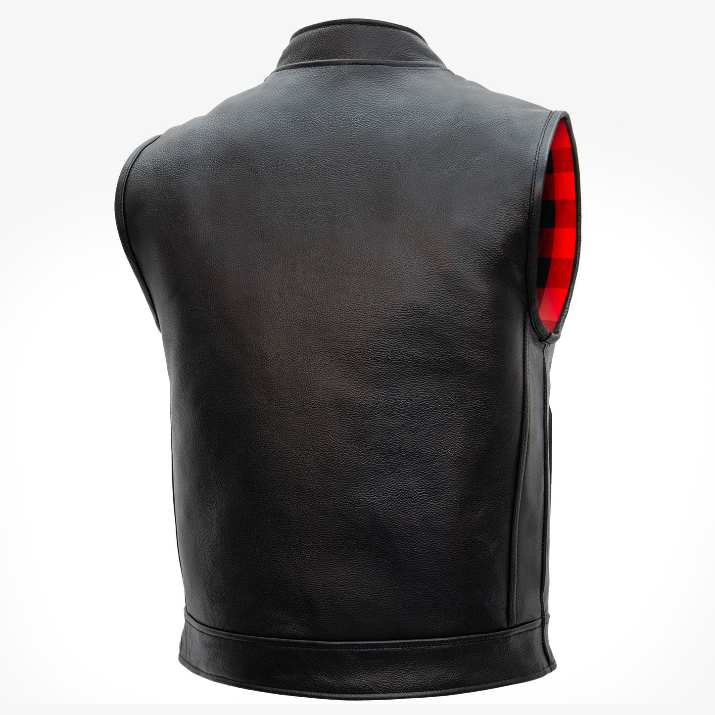 Hot Leathers VSM1060 Men's Black 'Flannel Red' Motorcycle Club Style Conceal and Carry Leather Biker Vest