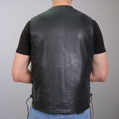 Hot Leathers VSM1062 Men's Black 'Lone Wolf' Motorcycle style Conceal and Carry Side Lace Leather Biker Vest