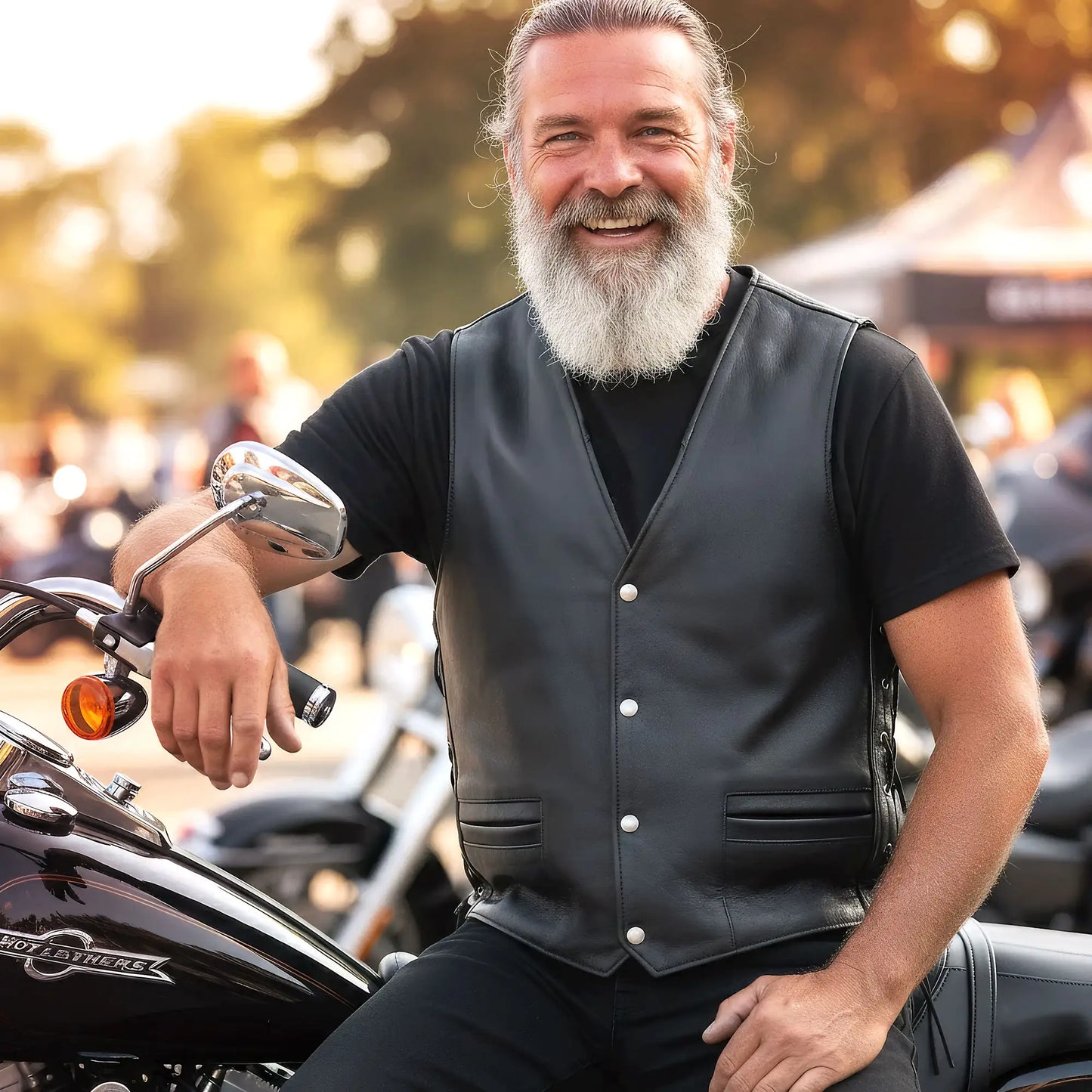 Hot Leathers VSM1066 Men's Black 'V-Twin Eagle' Motorcycle style Conceal and Carry Side Lace Leather Biker Vest