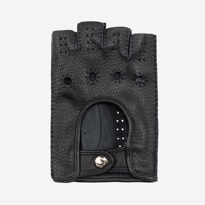 Vincenzo (black) - Fingerless Italian driving gloves made of American deerskin leather