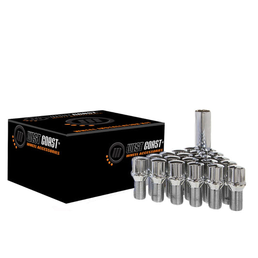 12x1.5 Conical Spline Lug Bolt 24mm 5 Lug Install Kit Chrome - West Coast Wheel Accessories W24015CB