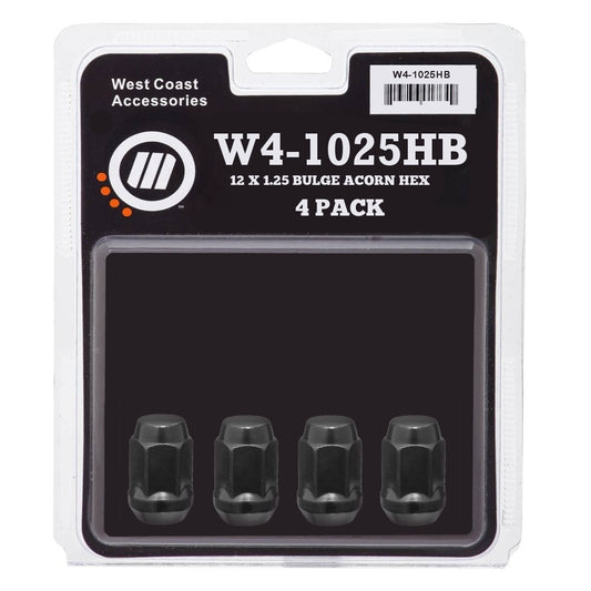 12x1.25 Bulge Acorn Lug Nut 3/4" Hex 1.38" 4 Pack Black - West Coast Wheel Accessories W4-1025HB