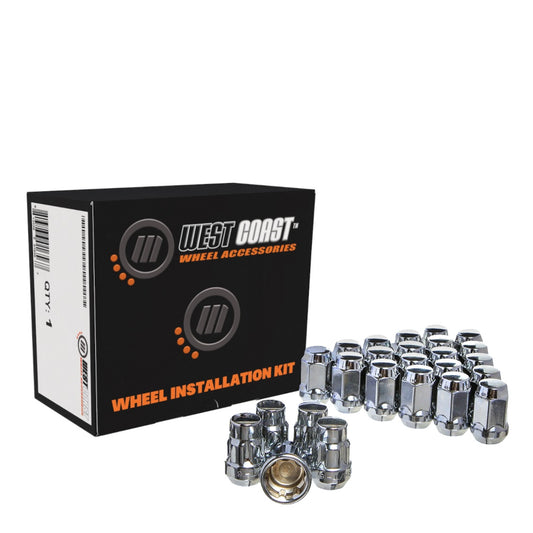 1/2" Bulge Acorn Lug Nuts 3/4" Hex 1.38" 4 Lug Install Kit Chrome - West Coast Wheel Accessories W54012B