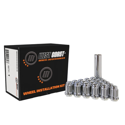 1/2" Bulge Acorn Spline Lug Nuts 1.38" 4 Lug Install Kit Chrome - West Coast Wheel Accessories W54012S