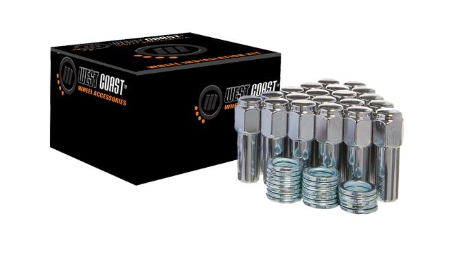 1/2" Crager Center SST Mag Lug Nuts 13/16" Hex 1.38" Shank 5 Lug Install Kit Chrome - West Coast Wheel Accessories W55012SSTCN