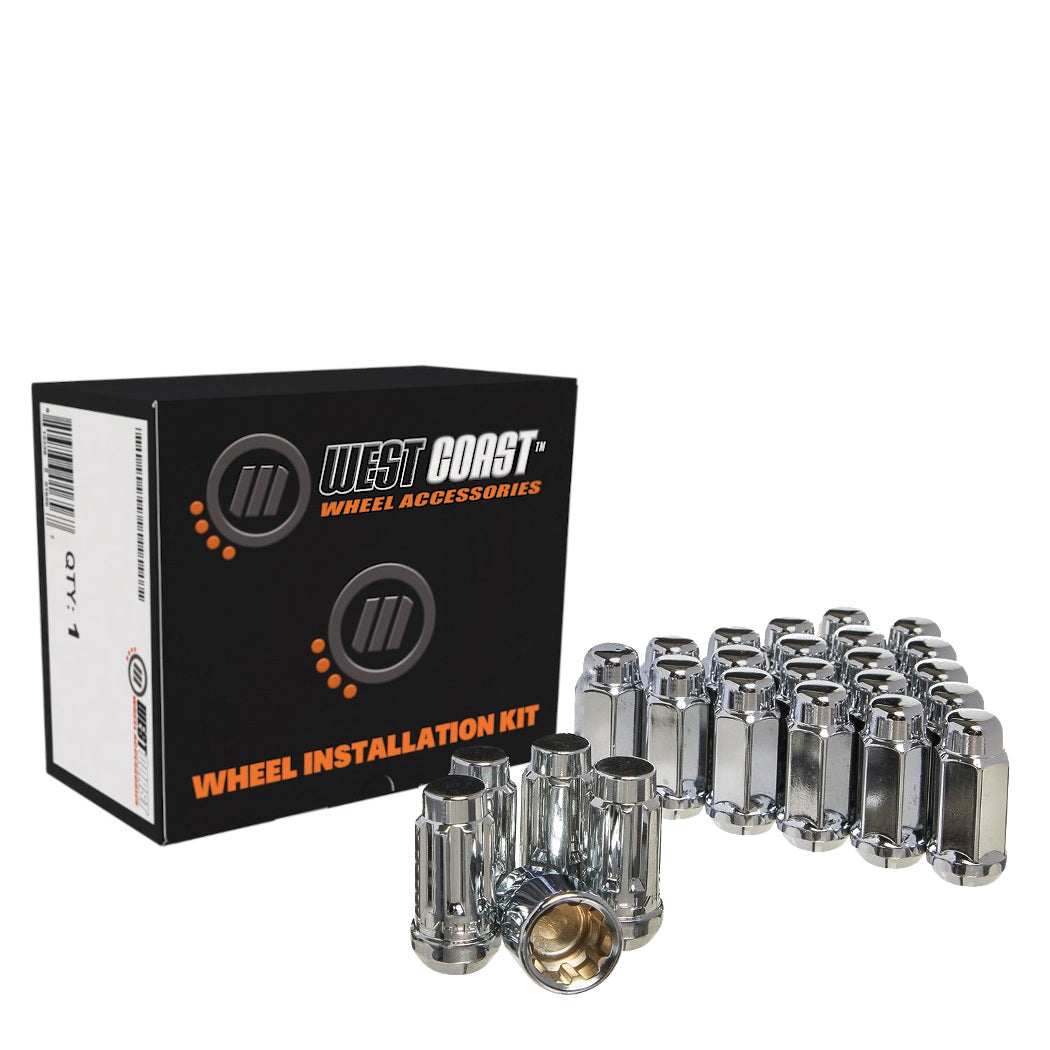 9/16" Bulge Acorn Lug Nuts 3/4" Hex 1.9" 5 Lug Install Kit Chrome - West Coast Wheel Accessories W55096L