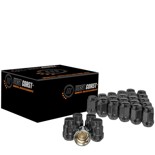 7/16" Bulge Acorn Lug Nuts 3/4" Hex 1.38" 5 Lug Install Kit Black - West Coast Wheel Accessories W55716HB