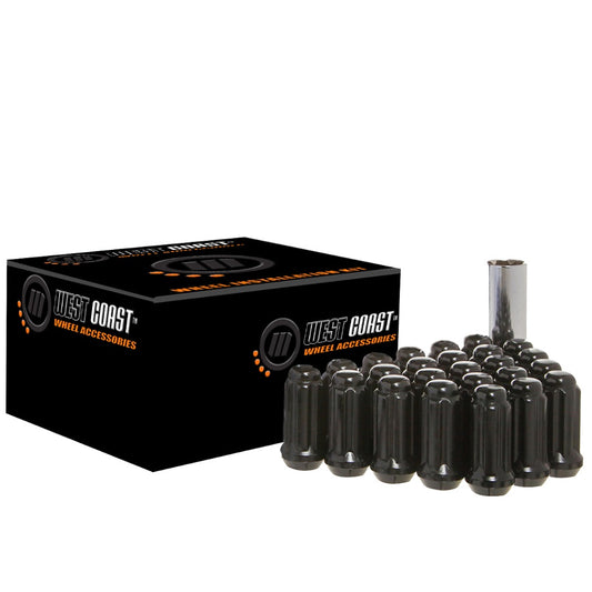 9/16" Bulge Acorn Spline Lug Nuts 1.9" 5 Lug Install Kit Black - West Coast Wheel Accessories W5596STB