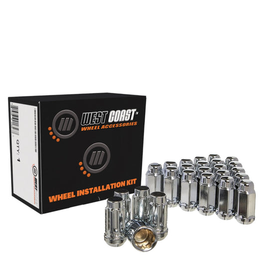 14x1.5 Bulge Acorn Lug Nuts 3/4" Hex 1.9" 6 Lug Install Kit Chrome - West Coast Wheel Accessories W56014L