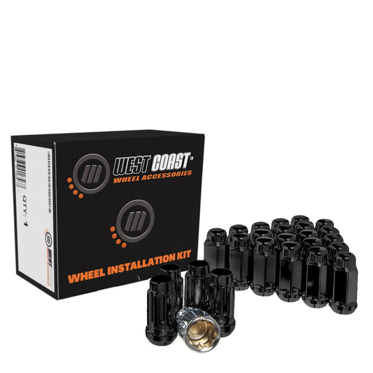 14x2.0 Bulge Acorn Lug Nuts 3/4" Hex 1.9" 6 Lug Install Kit Black - West Coast Wheel Accessories W56042LB