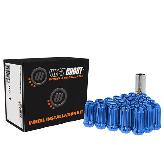 9/16" Bulge Acorn Spline Lug Nuts 1.9" 8 Lug Install Kit Blue - 106110 - West Coast Wheel Accessories W5896STBL