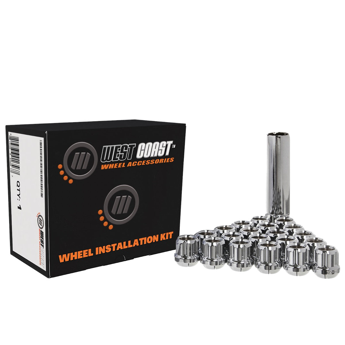 9/16" Open Bulge Acorn Spline Lug Nuts 0.85" 8 Lug Install Kit Chrome - West Coast Wheel Accessories W5896STO