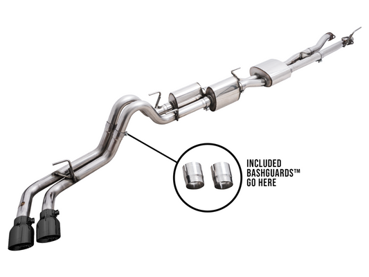 AWE Tuning 0FG Exhaust with BashGuard for 3rd Gen Tacoma - Dual Diamond Black Tips 3015-33826